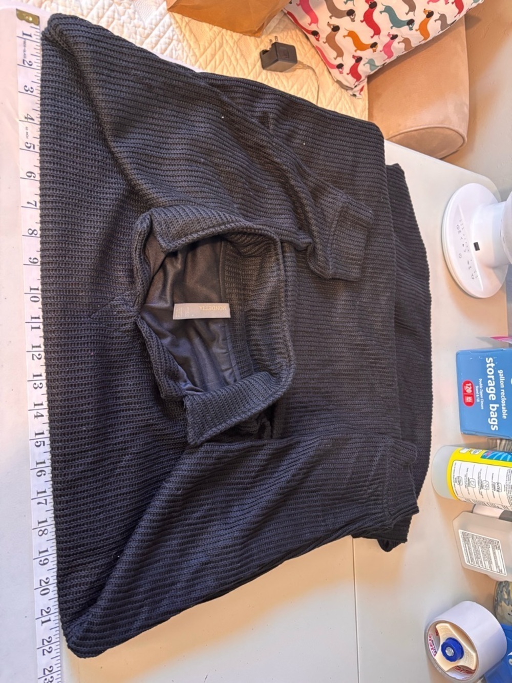 Black Travel Dress Long Sleeve Size Large Oversized Ribbed Heavy Knit Pockets - Picture 10 of 11